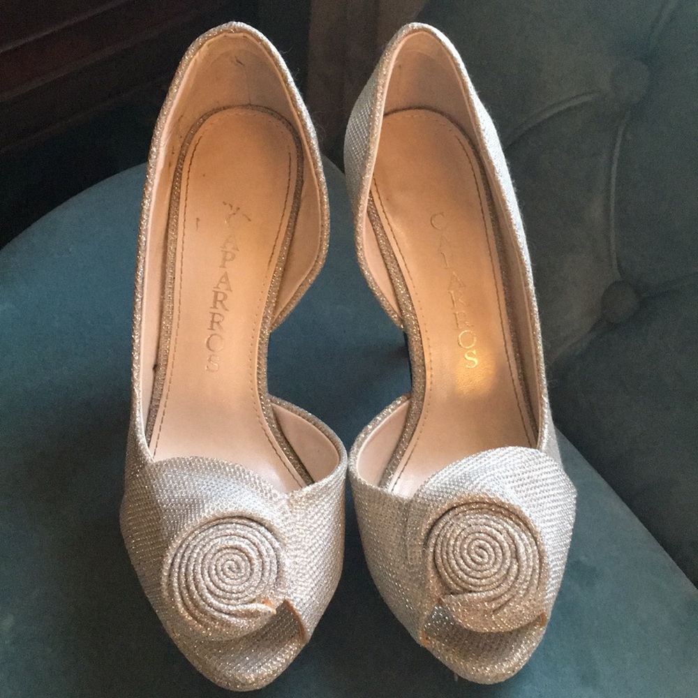 Chaparros Silver peep toe heels